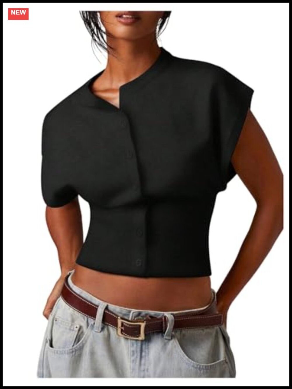 Cap Sleeve Button Down Knit Sweater Vest Crop Top